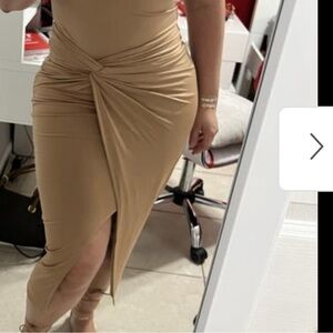 Express Body Contour Twist Front Midi Skirt With Built-In Shape-Wear Large EUC